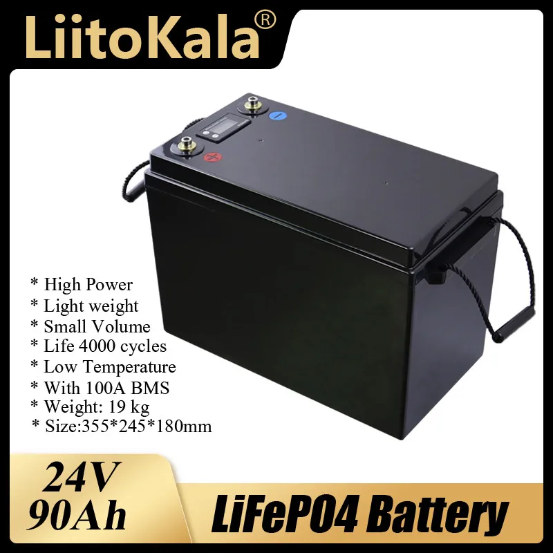 

LiitoKala 24v 90ah Lifepo4 battery pack 24V lifepo4 battery waterproof battery rechargeable for boat motor,inverter