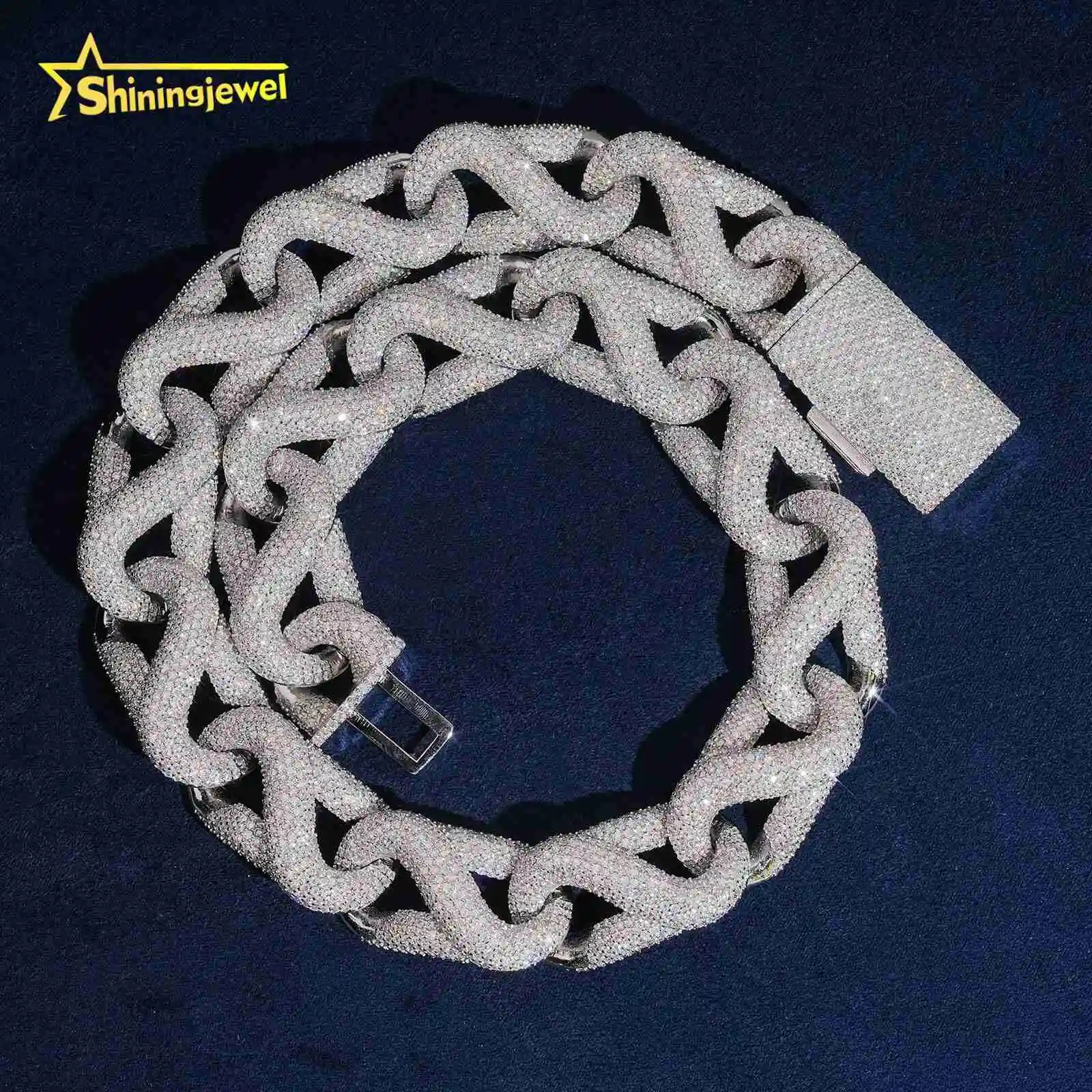Heavy Men 20mm Iced Out Moissanite Cuban Link Chain GRA Hip Hop Custom 925 Silver Infinity Cuban Chain Moissanite Jewelry.