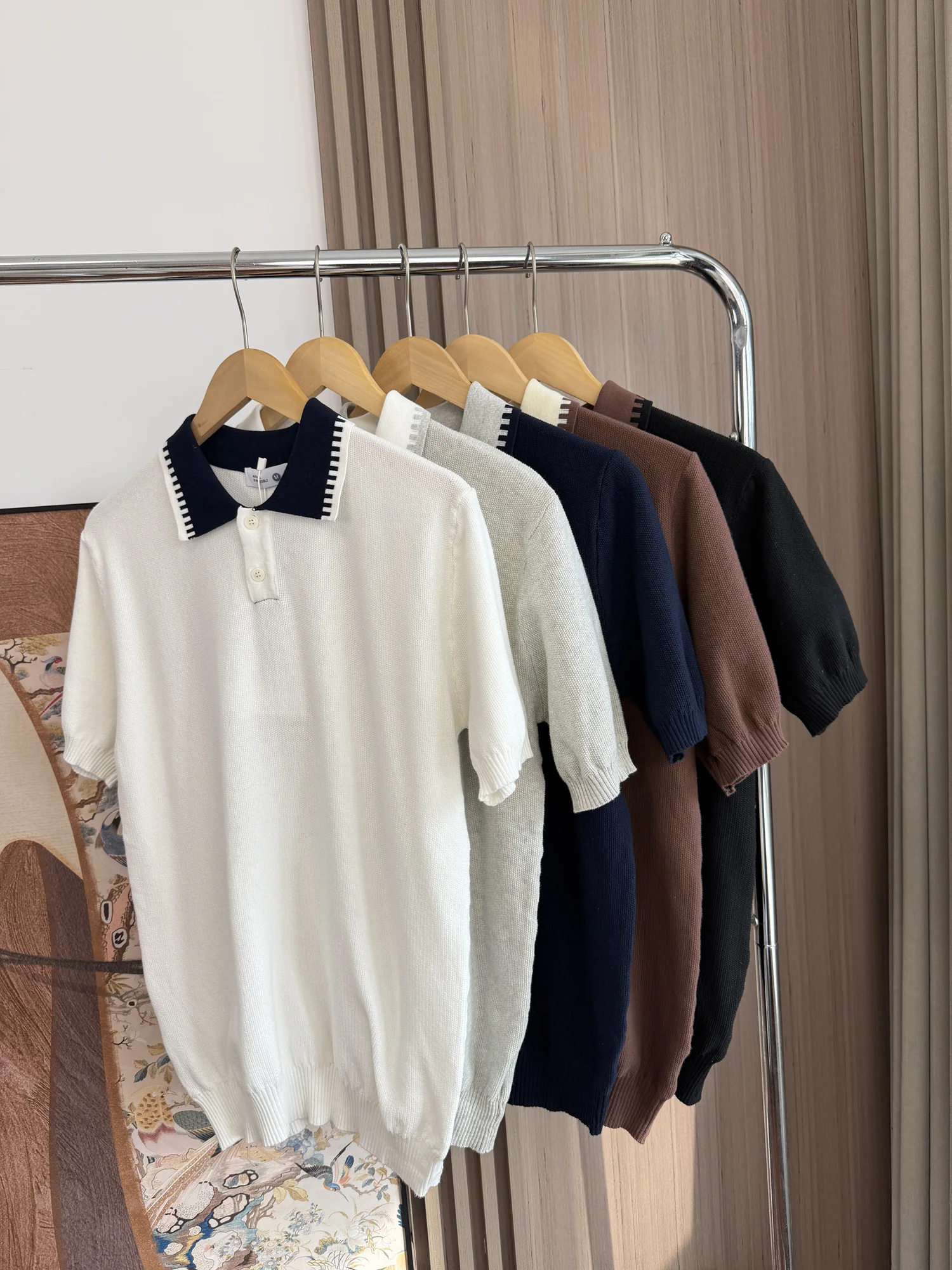 Breathable Comfortable Men's Summer Casual  Shirt Short Sleeve Knitted High Elasticity Flip Collar Fashion Urban Style