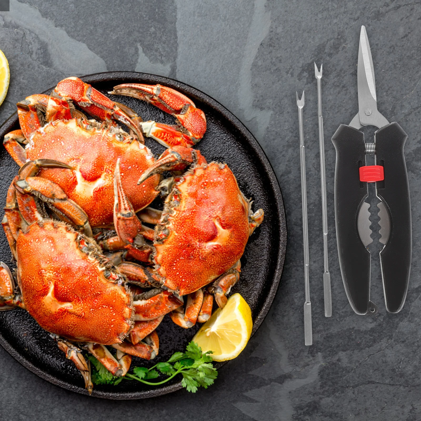 

1 Set Stainless Steel Eating Kit Needles Ergonomic Handle Safe Lock Design For Seafood Shell Opening Crab Leg Seafood Tools Set