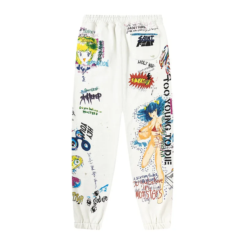 

Loose Straight Leg Street Sle fiti Print Lettering ex Sweatpants Faionable Urban Long Pants Thiened Fce Ligh...