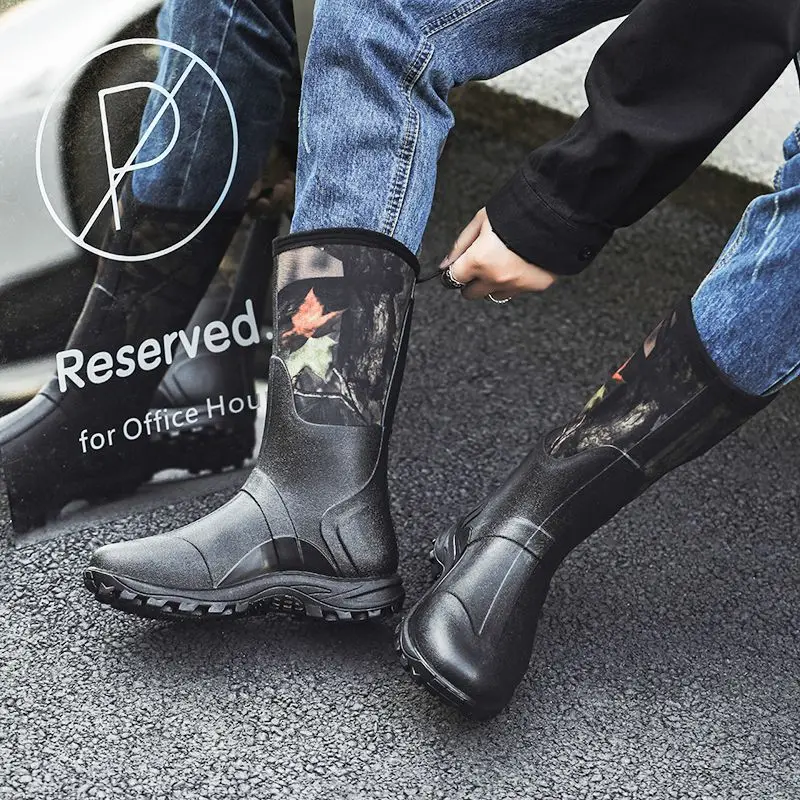 Camouflage Rain Boots Men\'s Duck Hunting Boots Outdoor Fishing Boots Anti-skid Fashion Water Shoe Non-Slip Waterproof Male Shoes