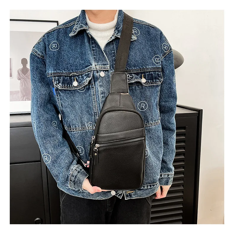 

Мужская нагрудная сумка из натуральной кожи, деловая сумка через плечо большой вместимости из воловьей кожи с верхним слоем на одно плечо для мужчин