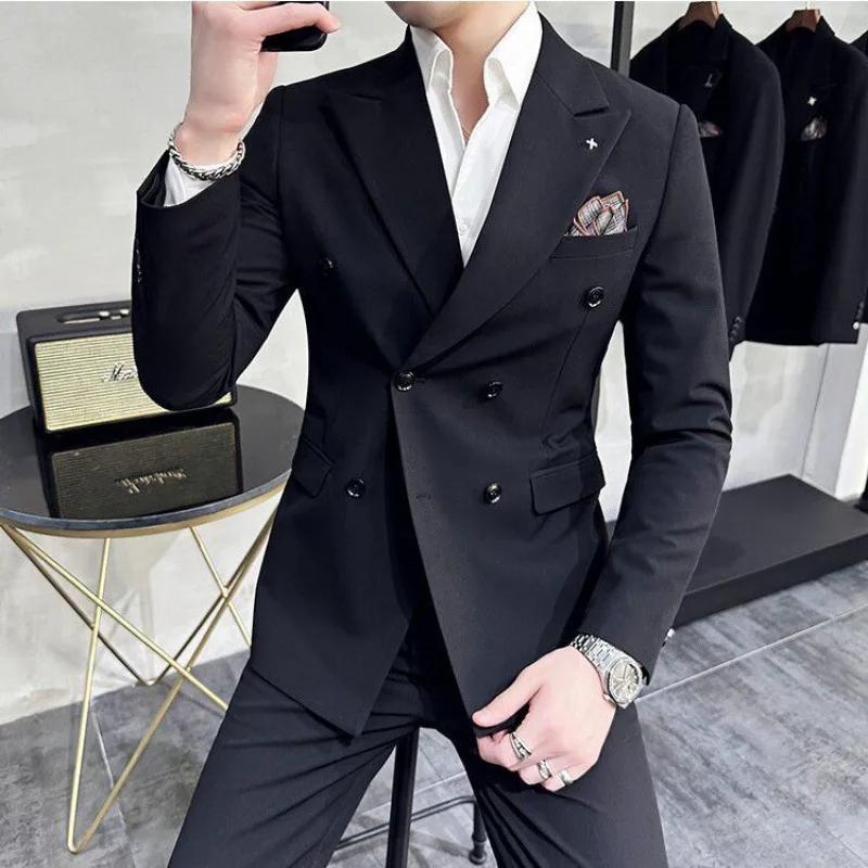 Gaijia quatro estações grosso e fino terno trespassado masculino estilo coreano fino-ajuste elegante pequeno terno de negócios high-end