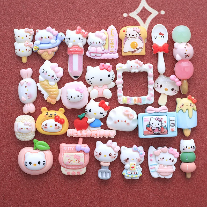 Sanrio 10Pcs Resin DIY accessories New Kawaii Hello kitty Resin Scrapbook Diy Jewelry Children Hairpin jewelry Accessories