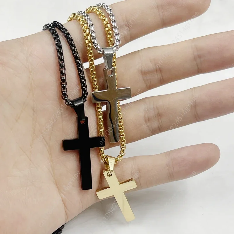 Simple Classic Fashion Double Sided Cross Antique Silver gold black Color Pendant Girl Necklaces Jewelry For Women