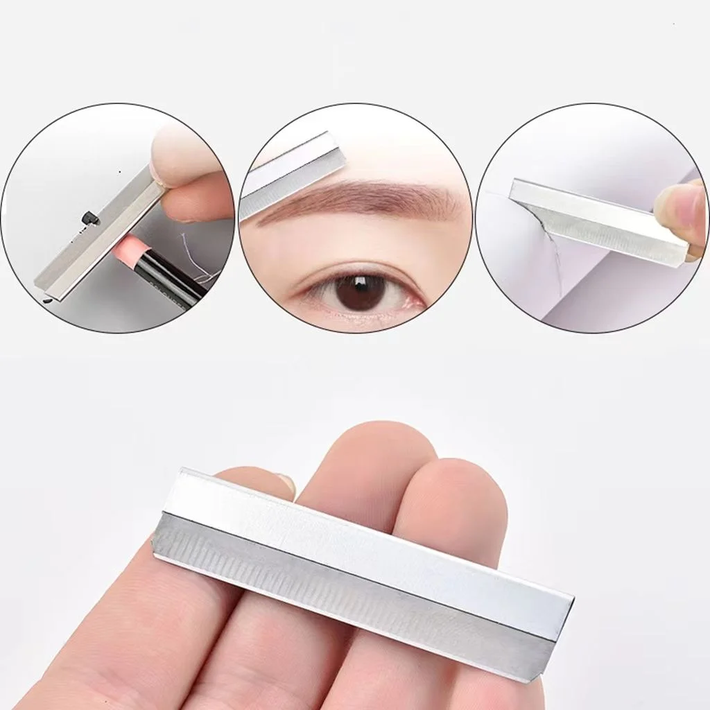 Kit de lâminas de barbear para sobrancelha, 10 peças, aparador profissional de dupla face em aço inoxidável com estojo para barbeiro, maquiagem artística feminina