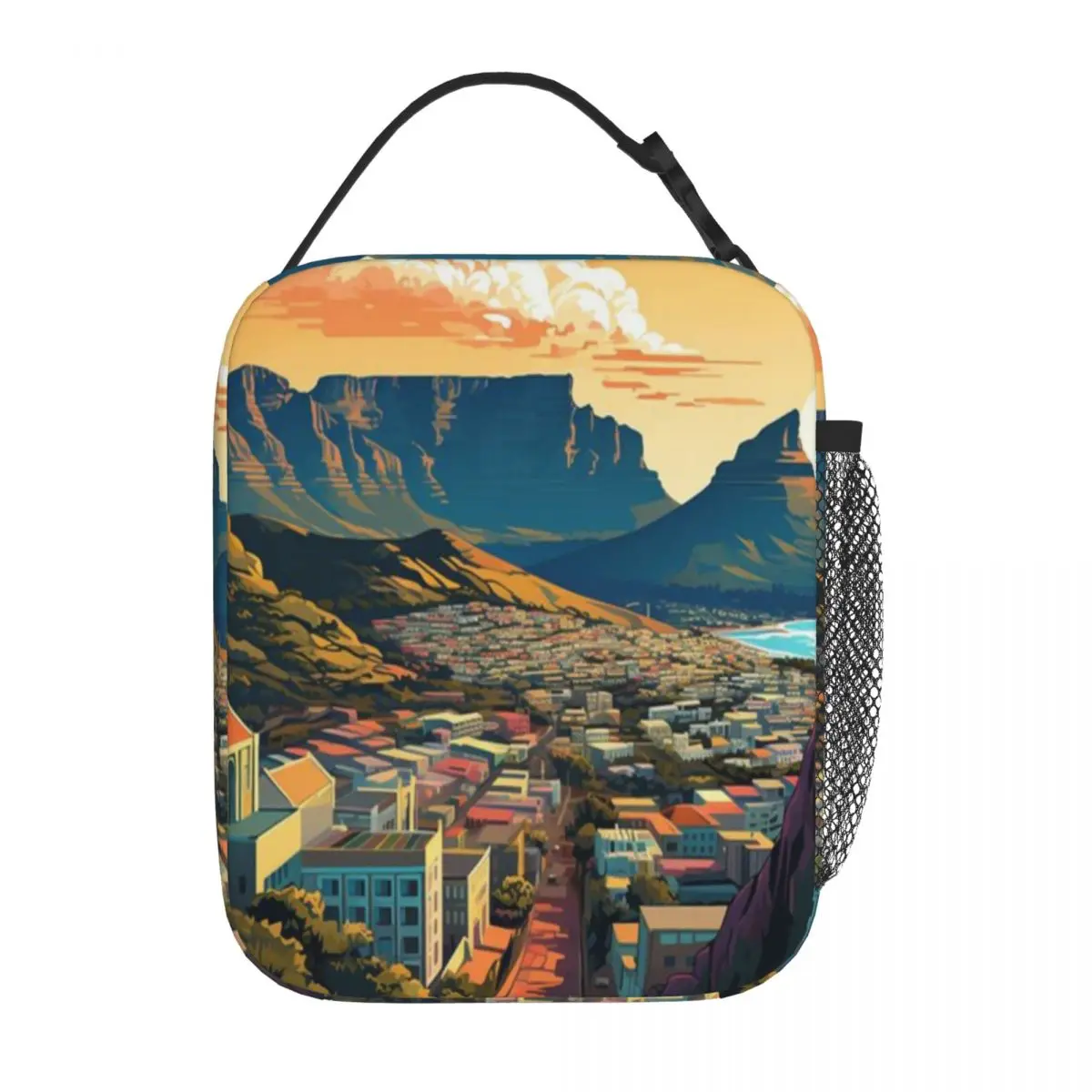 Bestselling A Pop Art Travel Print Of Cape Town - South Africa Patchwork Insulated Food Bag Hiking Snack Lightweight Lunch Bag