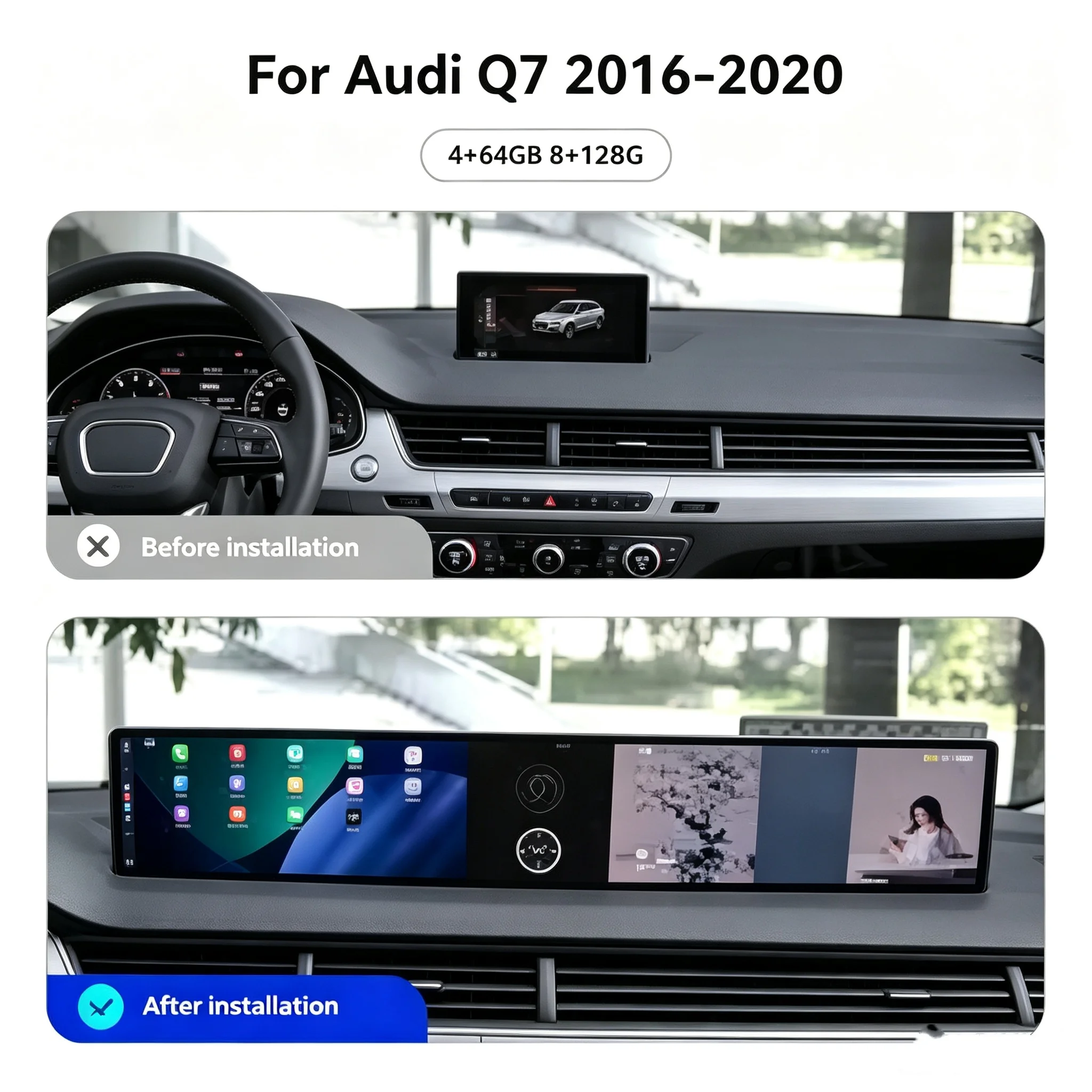 Dual 12.3Inch Touch Screen Android 13 Carplay Car Radio For Audi Q7 2016 2017 2018 2019 2020 Car GPS Navigation Multimedia