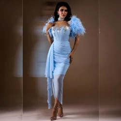 Customized Exquisite Pleat Feather Column Square Neck Midi Dresses Bespoke Occasion High Quality