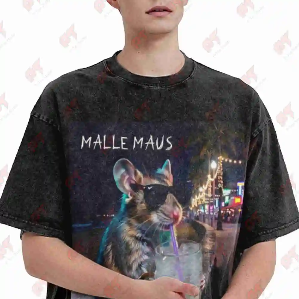 Malle Mouse Mallorca Vodka Lemon Vintage Washed Tee Pure Cotton T-Shirt