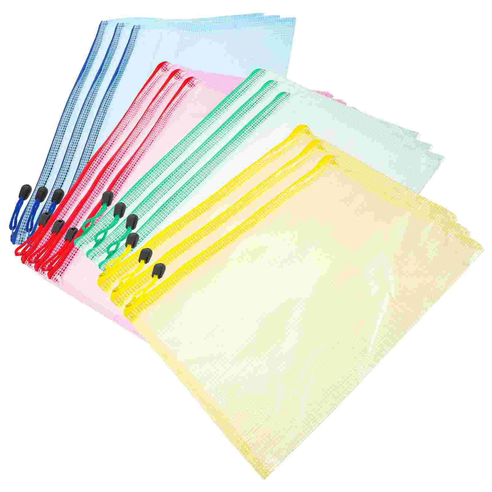 12 Pcs A4 Transparent File Bag Bills Storage Mesh Zipper Pouch Receipt Holders Documents Pvc Office Organizers