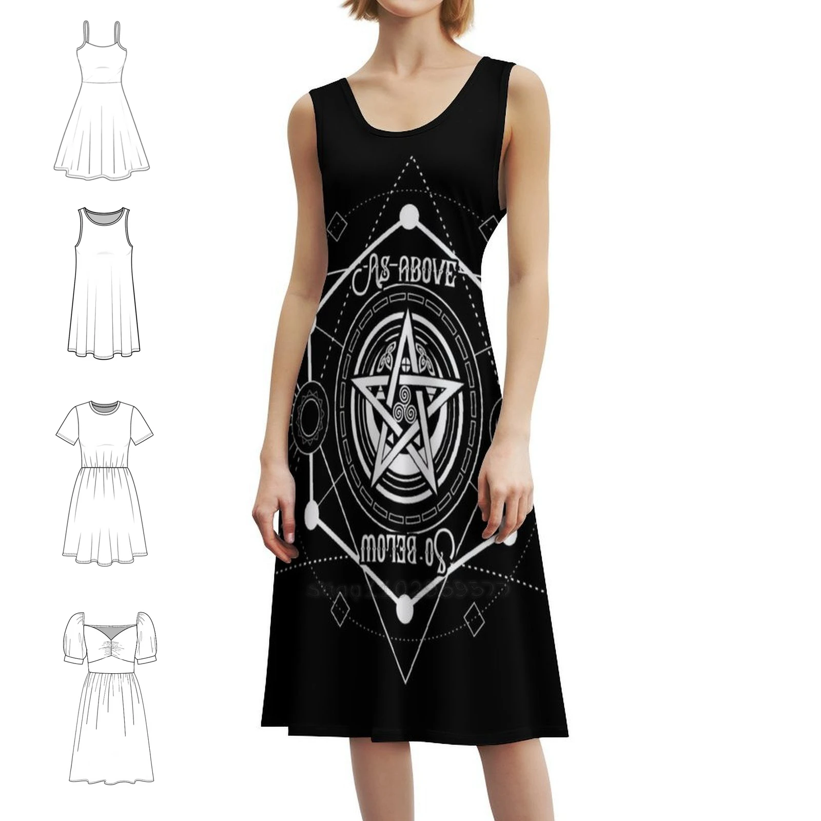 

Мини-платье в консервативном стиле As Above So Below для женщин, свободное повседневное повседневное платье трапециевидной формы с пентаклем, пентаграммой, Викка, Викканский норвеж