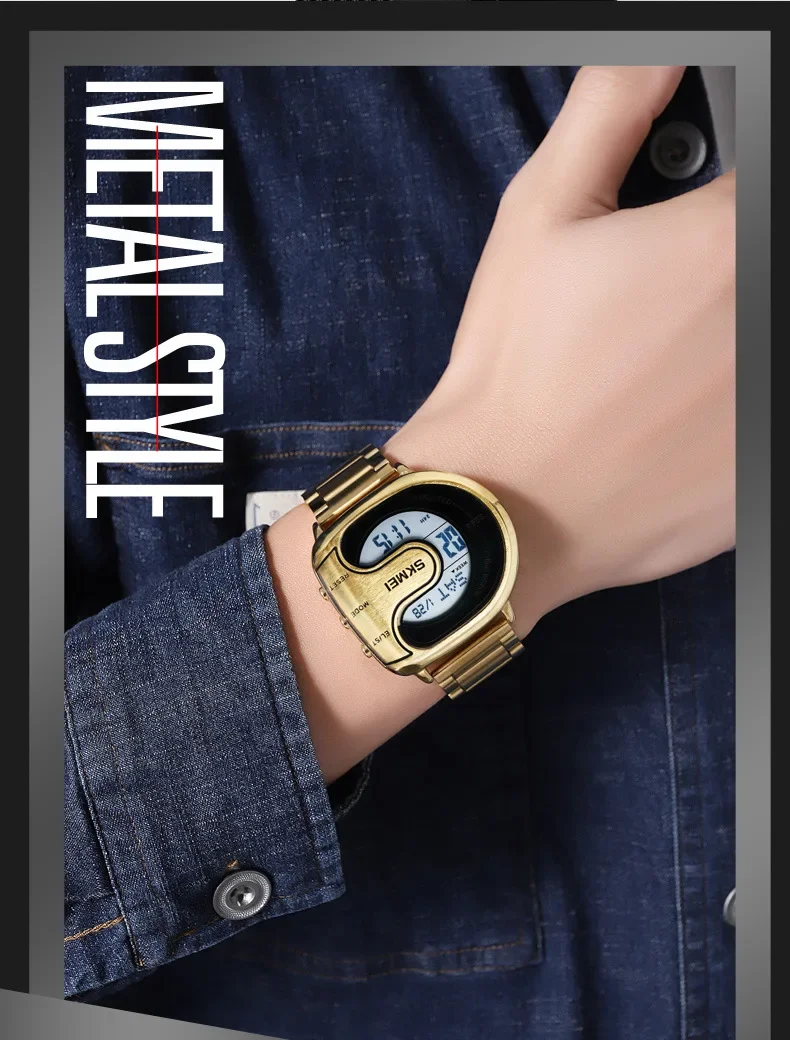 Men Digital Watch Sliver Gold Black Unusual Irregular Dial Shape Reloj Male Luxury Business Man Stainless Steel Clock Wristwatch