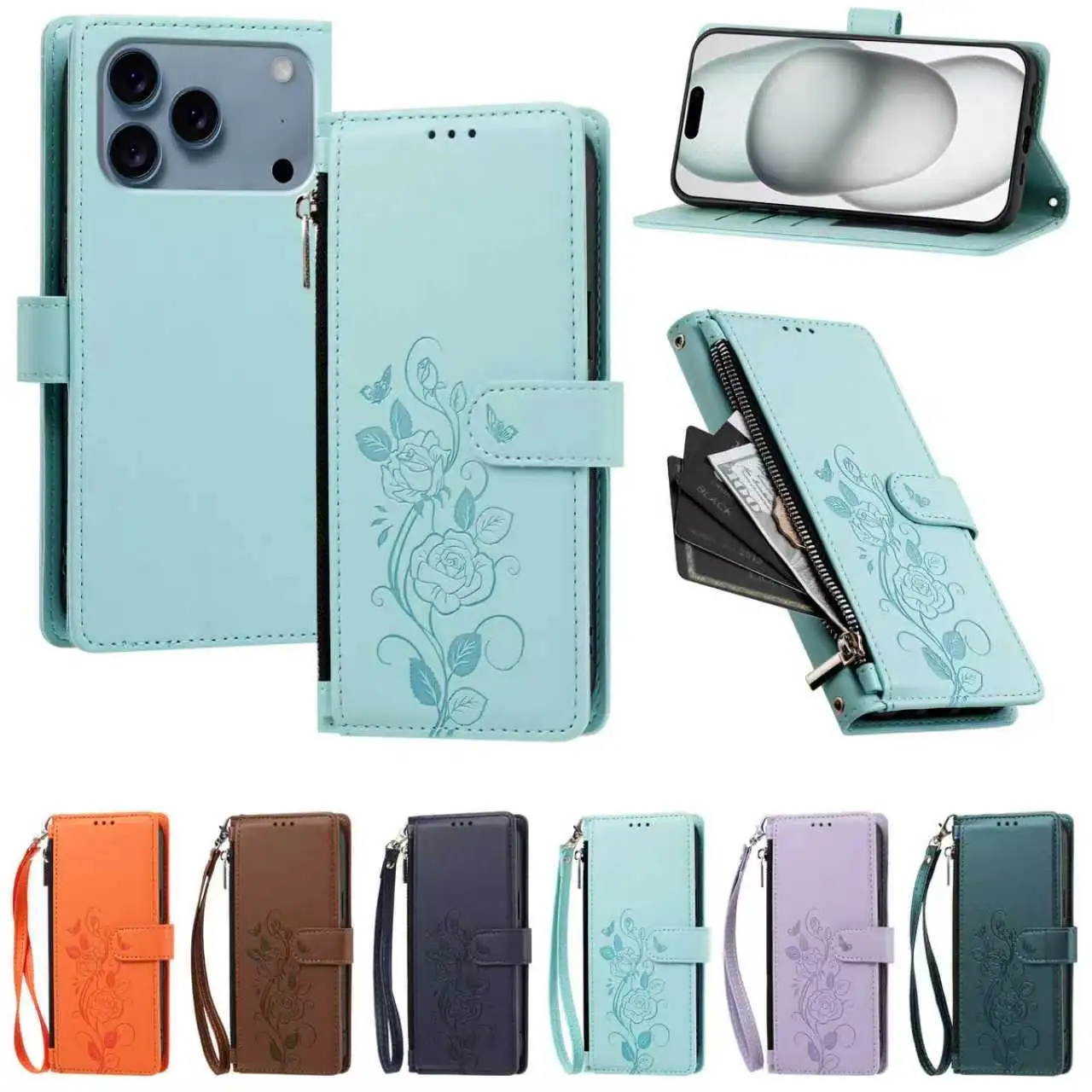 Crossbody Leather Zipper Wallet Case For VIVO V80 Lite V70 FE V60 V50 V40 Pro SE Lanyard Magneic Flip Cover For VIVO V80 Lite