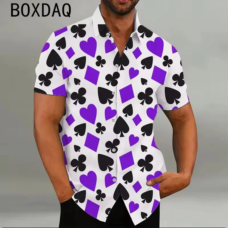 Fashion Fun 3D Poker Spade Printed Shirt Men Big Size Short Sleeve Lapel Street Shirt Tops Summer Outdoor Casual Blouse Tops