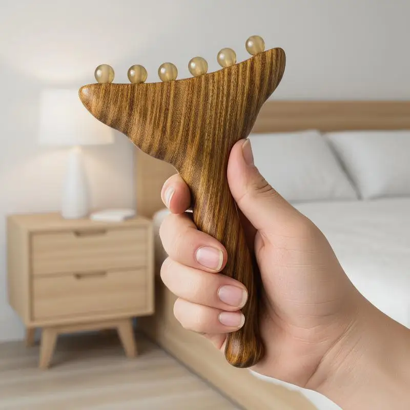 Portable Sandalwood Meridian Massage Comb Promote Hair Meridians Body Anti-static 6-beads Sheep Horn Head Massager Gua Sha Tool