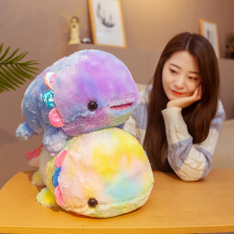 Juguetes de peluche Axolotl de arcoíris para niños, muñeco blando de salamandra de colores, almohada de Animal de peluche, apaciguamiento, decoración de la habitación