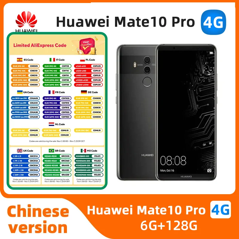 

Huawei Mate10 Pro 4G SmartPhone CPU HiSilicon Kirin 970 Battery Capacity 4000mAh 12MP Camera Android Original Used Phone