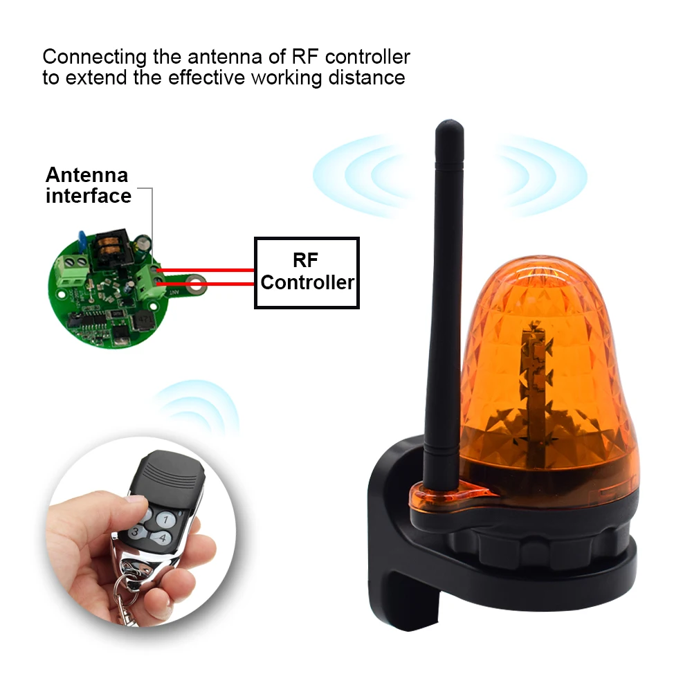 DC 12V or 24V LED gate flashing warning light, used for rotating swing door opener/obstacle signal flashing light