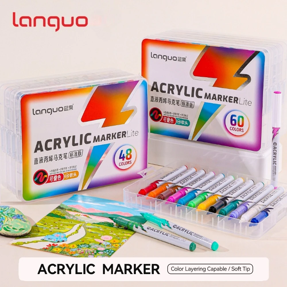 

Languo 24/36/48/60 шт./компл. набор акриловых маркеров-кистей, профессиональные художественные маркеры с контролем чернил для рисования своими руками, рисования, эскизов