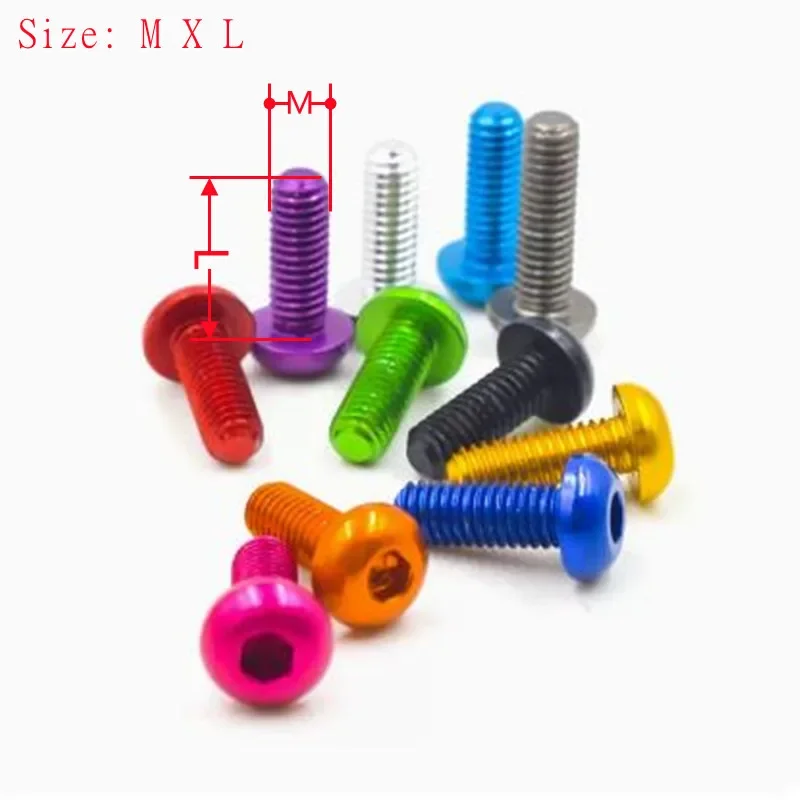 Beicai 10pcs Iso7380 Aluminum Button Screw M3 M4 M5 M6*5/6/8/10/12/16/20/25 Colourful Aluminum Hex Socket Round Screw