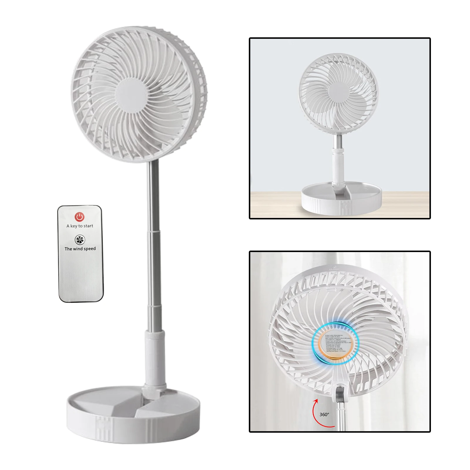 Ventilador Portátil Recarregável, 7200mAh, Mini Dobrável, Telescópico, Chão, Baixo Ruído, Ventilador de Verão, Refrigeração, Casa, Quarto