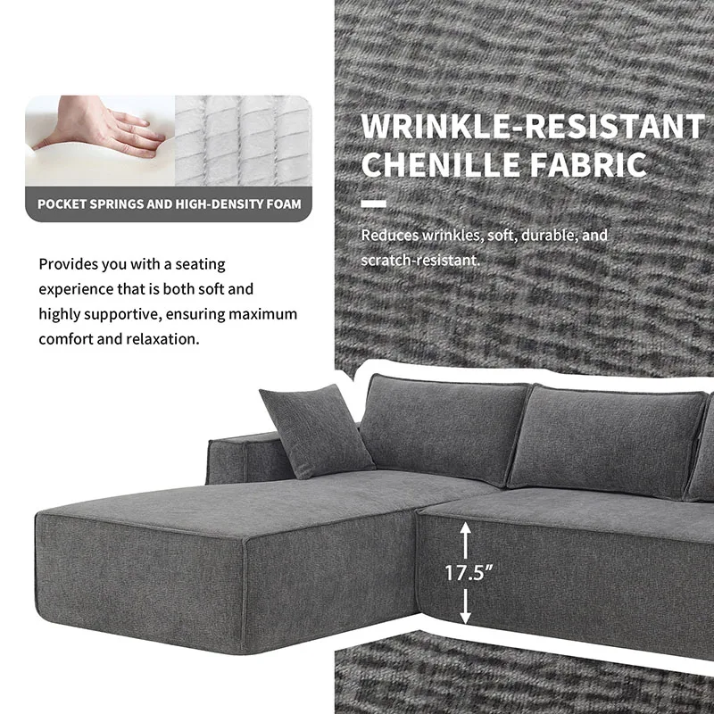 Wrinkle-resistant Chenille Couch Set,L-Shaped Compressed Sofa for Living Room,4 Seat Minimalist Style Modular Sectional Sofa