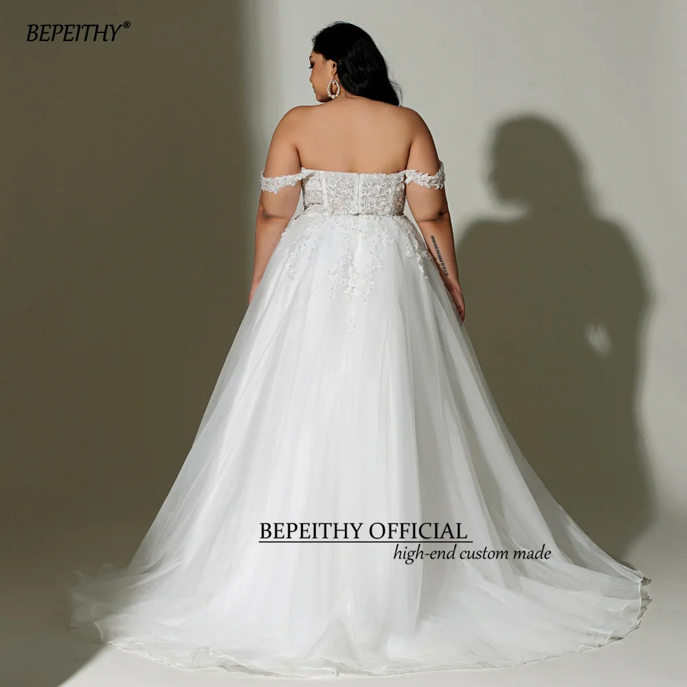 BEPEITHY Customized Ivory Plus Size Boho Wedding Dresses For 2024 Women Bride A Line Lace White Curve Ivory Bridal Gown Vestidos