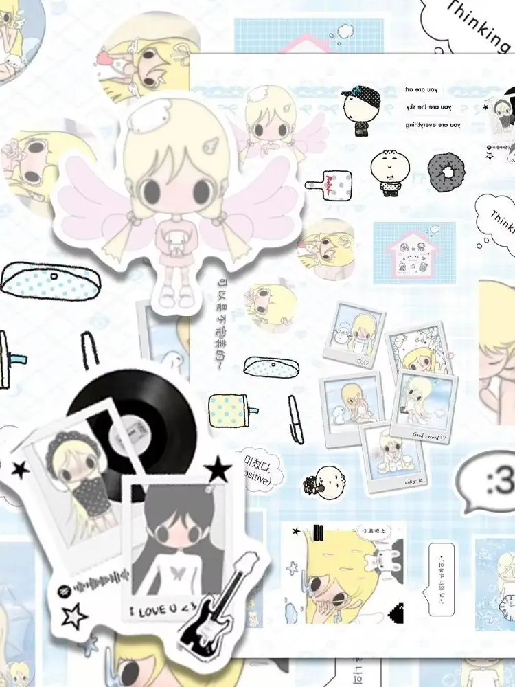 16 Blatt handgezeichnete Cartoon-Aufkleber mit koreanischen Mädchen im Anime-Ins-Stil, DIY-Spielzeug für Telefon, Reisetasche, ästhetische Aufkleber, kreative Geschenke – Detail 8