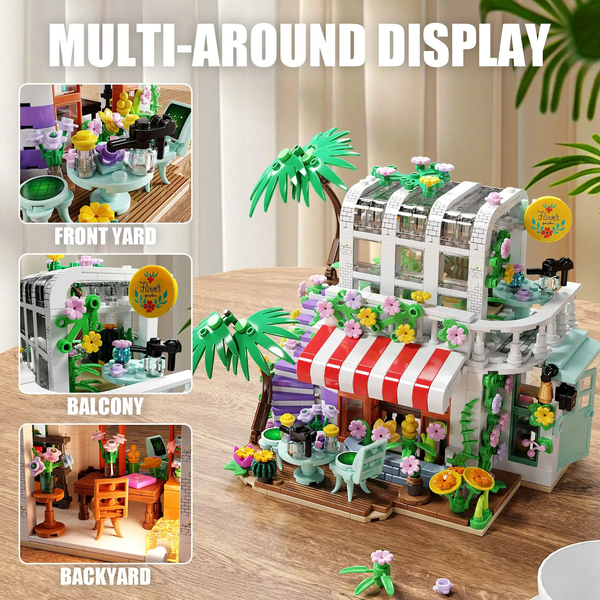 705PCS Giardino Cortile Building Blocks Set di giocattoli Puzzle Modello di mattoni con luce Architettura creativa Decorazione del desktop Regali