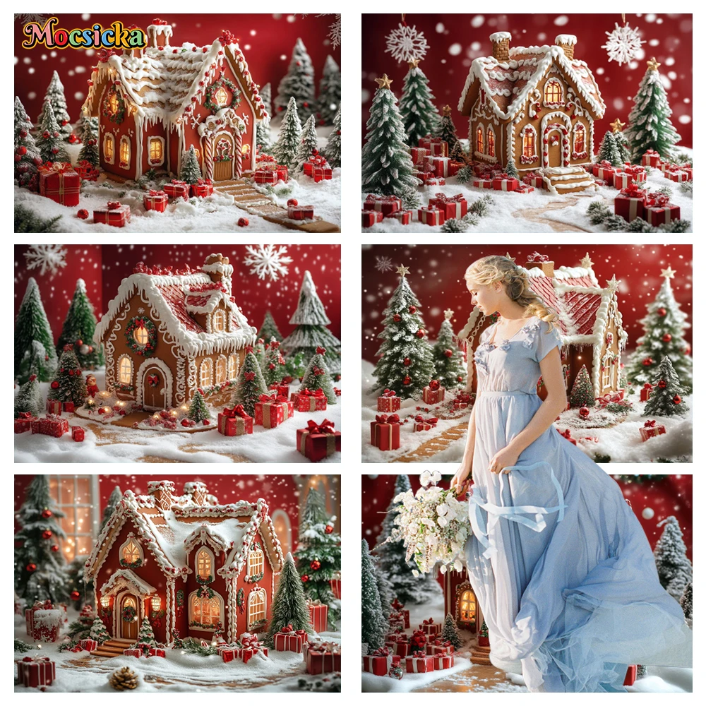 

Mocsicka Winter Christmas Photography Backgrounds Xmas Wreath Candy Cottage Holiday Holiday Adult Family Photo Backdrops Studio