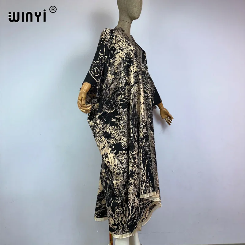 WINYI Winter print cloak High Quality poncho Luxury Long Loose OverCoat Thick Warm Female long down coat for women abrigo mujer