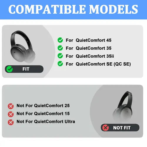 Imagen 2 del producto Reemplazo de diadema para auriculares Bose QuietComfort 45 QC45 QC35 II SE (QC SE), cojín para diadema con cuero suave