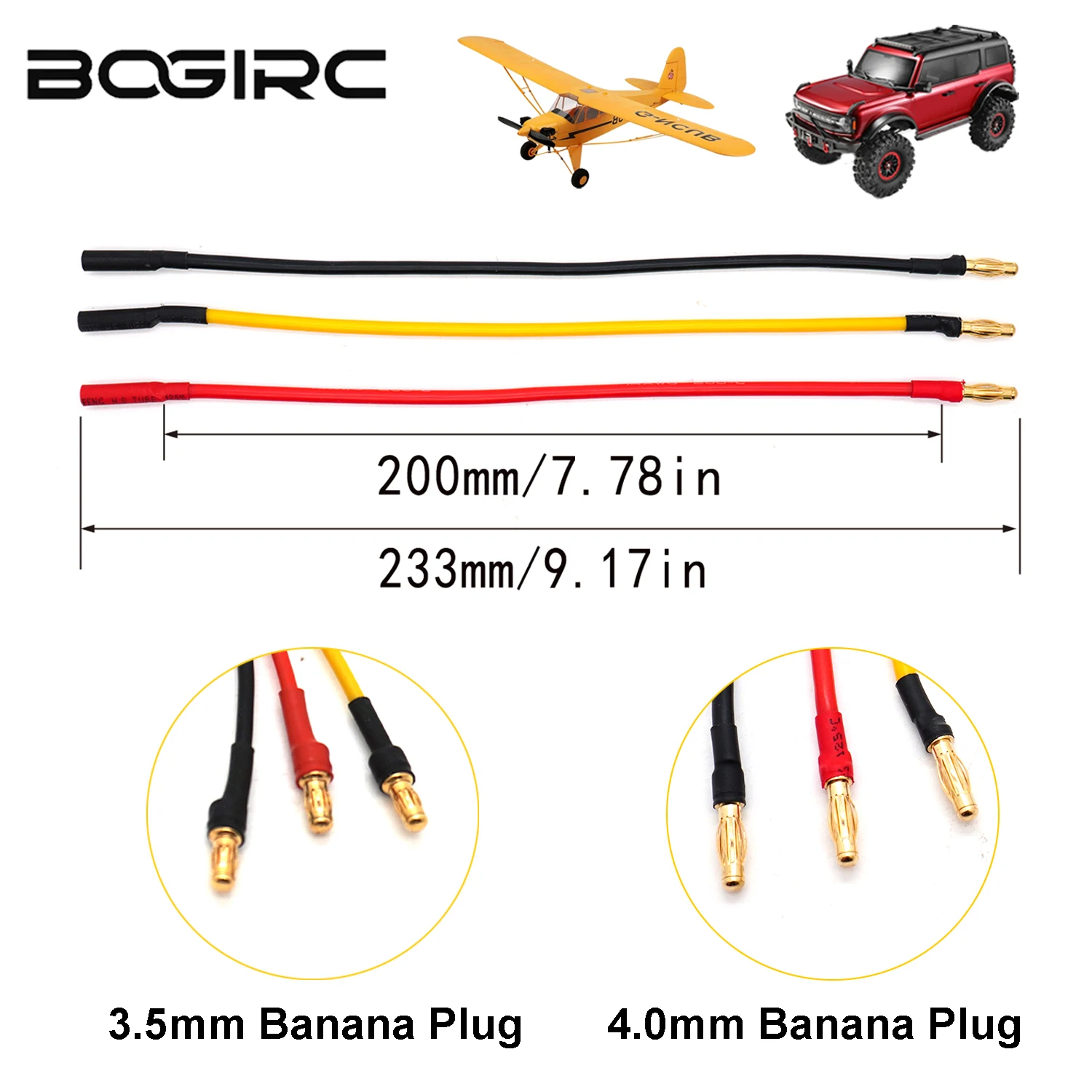 

BOGIRC 20CM 18AWG Удлинительный кабель Силиконовый провод 3,5 мм/4,0 мм Золотая пуля Банановые разъемы для радиоуправляемой модели Дрон Автомобильный двигатель / ESC