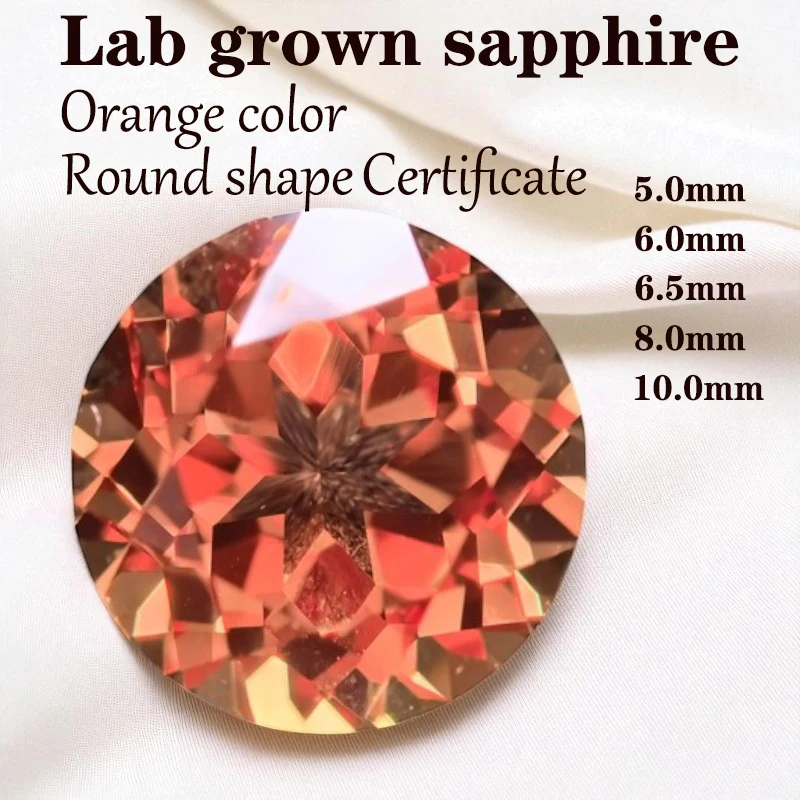 

Sapphire Round Shape Orange Color Lab Grown Gemstone VVS1 DIY Advanced Jewelry Rings Earrings Making Wholesale with Certificate