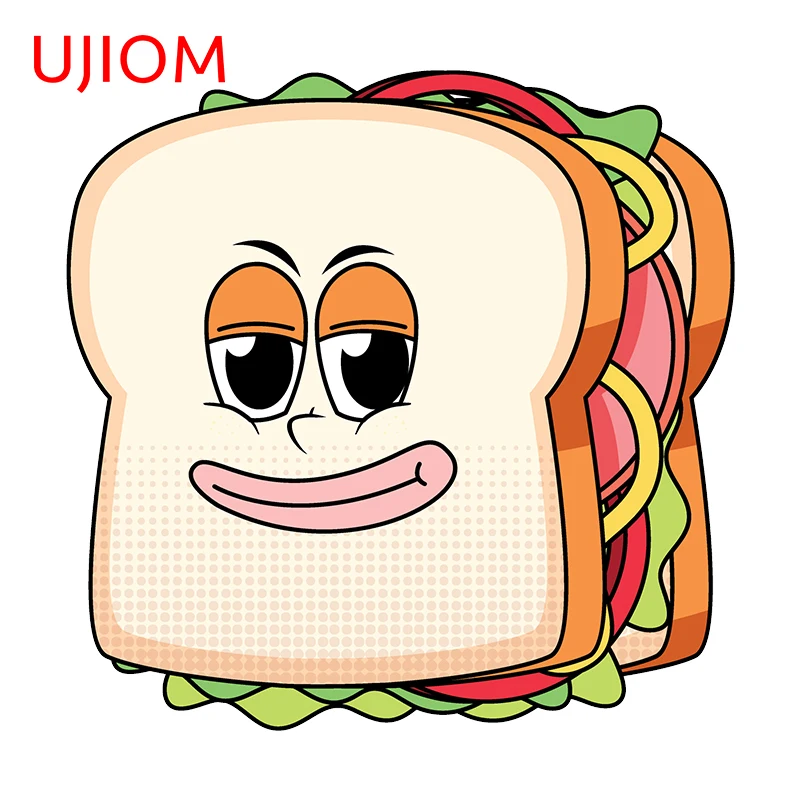 UJIOM 13cm X 12.9cm Smiling Sandwich 3D Cartoon Personality Wall Stickers Kitchen Decal Amusing Window Floor Accessories