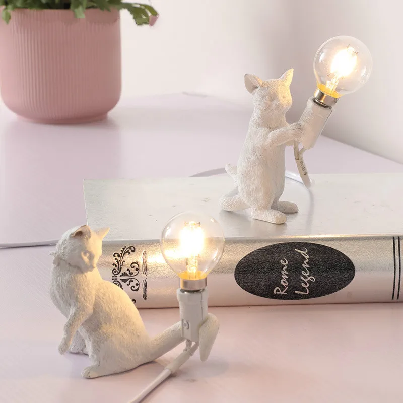 Animals Table Lamps Nordic Children\'s Bedroom Resin Cat Table Light Desk Lamp Luminaire home Decor night light Lighting Fixtures