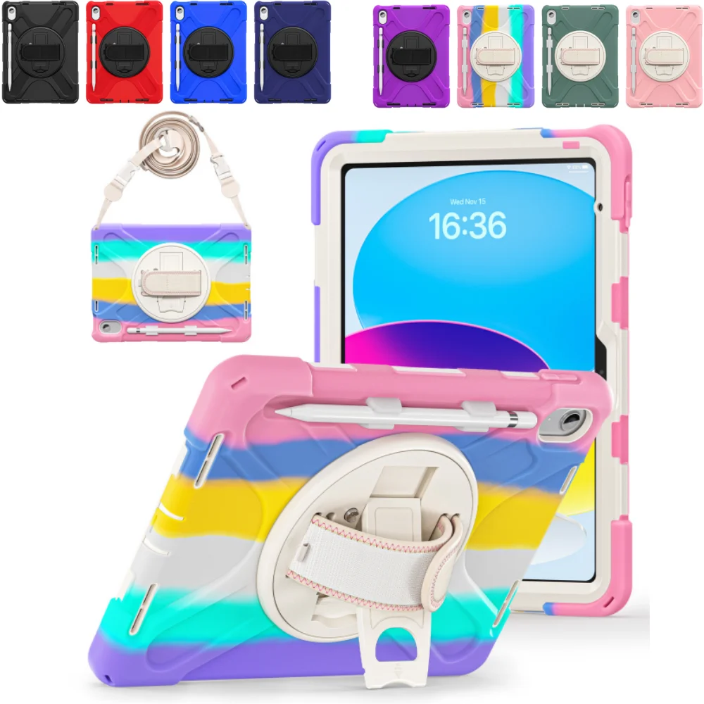 

Heavy Duty Case for iPad 11th A16 11 inch 2025 A3355 A3356 10th 10.9" Protective PC + Silicone Stand Tablet Cover with Strap