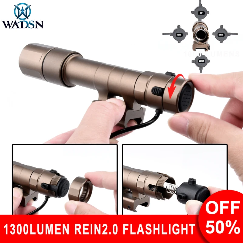 

WADSN REIN 2.0 Flashlight Tactical Scout Lights 1300 Lumen Weapon Light Dual Function Switch Metal Offset Mount For Mlok Keymod