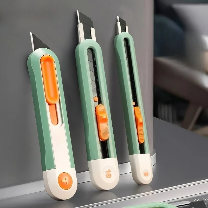 Snap-off Utility Knife Retractable Box Cutters 9mm High Carbon Steel Blades Auto Lock for Portable Supplies Stationery