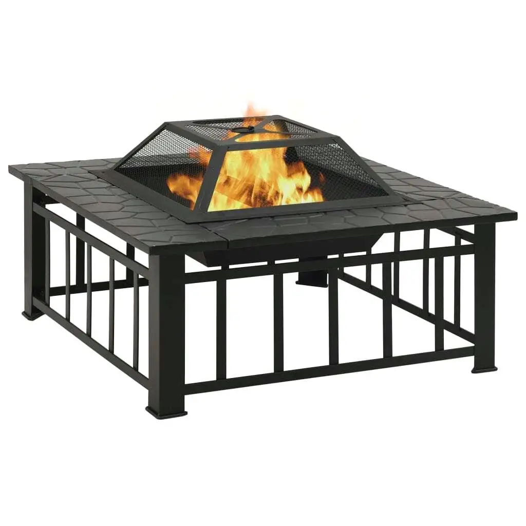 XXL 31.9x31.9 Steel Garden Fire Pit with Poker - Durable Outdoor Heating Solution