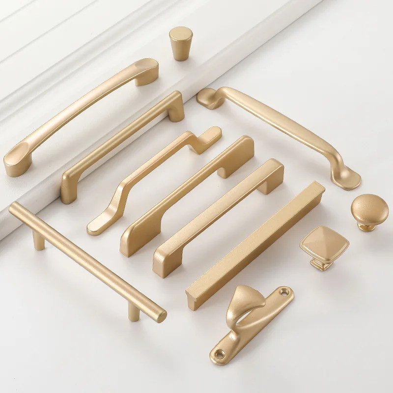 Cabinet Pulls 96-192mm Pitch-row Nordic Style Golden Furniture Handle Partial Single Hole Drawer Knobs Kitchen Cabinet Handles