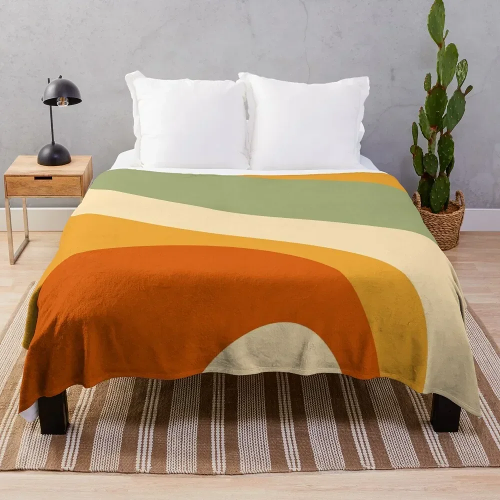 70s Retro Groovy Pattern Green, Cream, Yellow, Orange and Terracotta 2 Throw Blanket heavy to sleep Summer Blankets