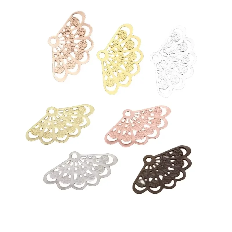 BoYuTe (100 Pieces/Lot) 20*25MM Metal Brass Filigree Plate Fan Shaped Charms DIY Handmade Jewelry Materials