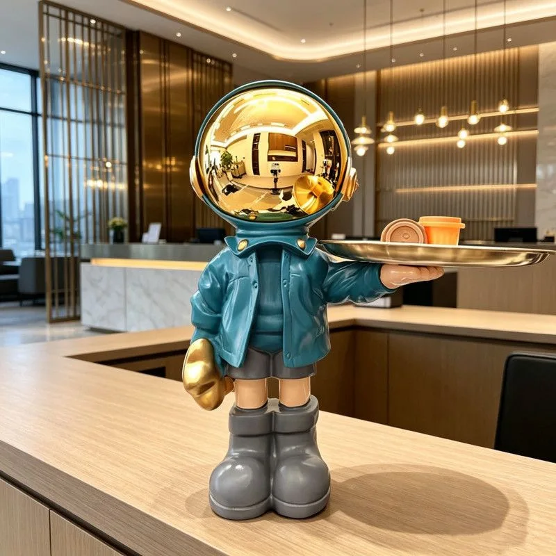 Astronaut Statue Storage Tray, Resin Spaceman Figurine Sculpture for Living Room Entryway TV Stand, Home Decor Housewarming Gift