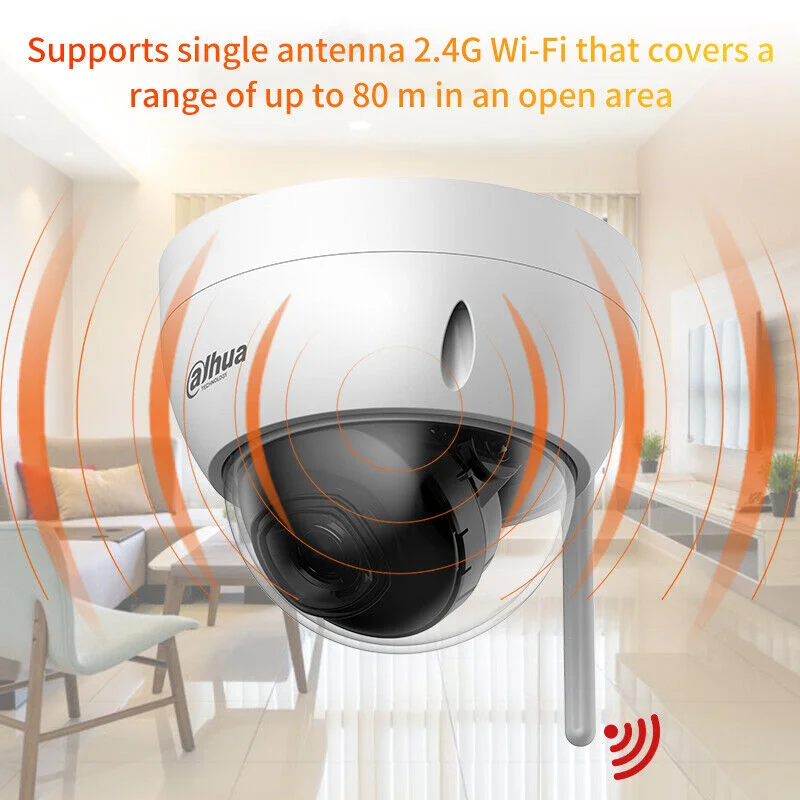 Dahua IPC-HDBW1430DE-SW 4MP Wi-Fi Range 80M Built-in IR LED Wireless H.265 Dome Network Security Protection IP Camera IP67 IK10