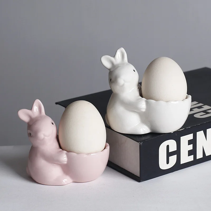 

Breakfast Egg Holder Cute Rabbit Ceramic Egg Cup Wind Egg Cup Egg Holder Ring Beauty Ornament