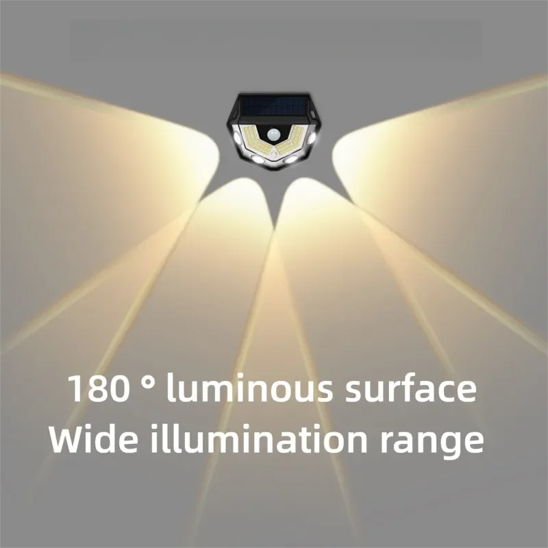 

Светодиодные солнечные настенные светильники с датчиком движения, широким углом обзора 270°, водонепроницаемые, для сада, забора, двора, уличного ландшафтного освещения