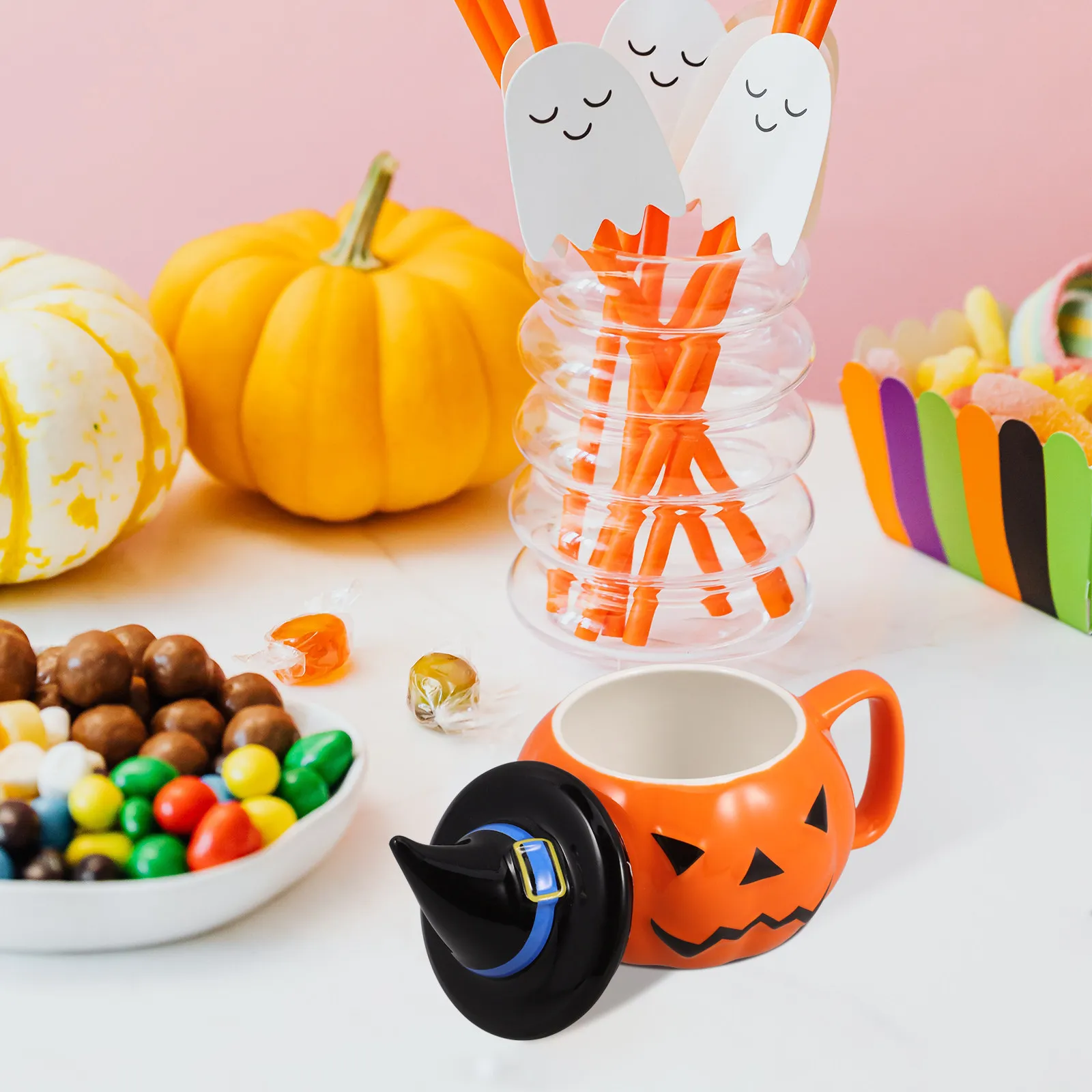 Ceramic Pumpkin Mug Halloween Coffee Cup Spooky Fun Design Comfortable Grip for Hot Beverages Morning Rituals Gift for Friends